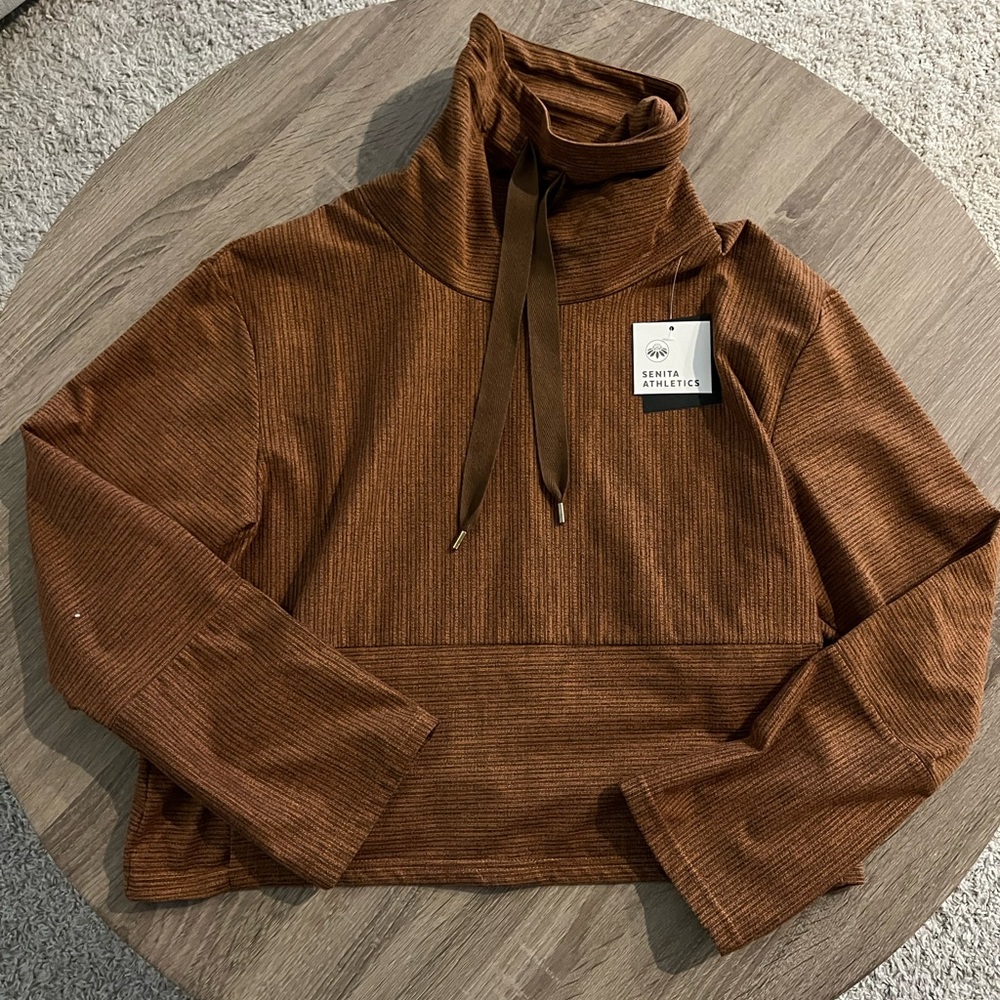 Senita cowl neck crop sweatshirt burnt orange color